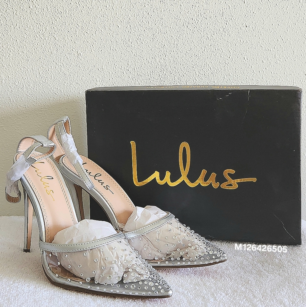 LULU'S Keiza Silver Patent Rhinestone Pointed-Toe Ankle Strap Pump